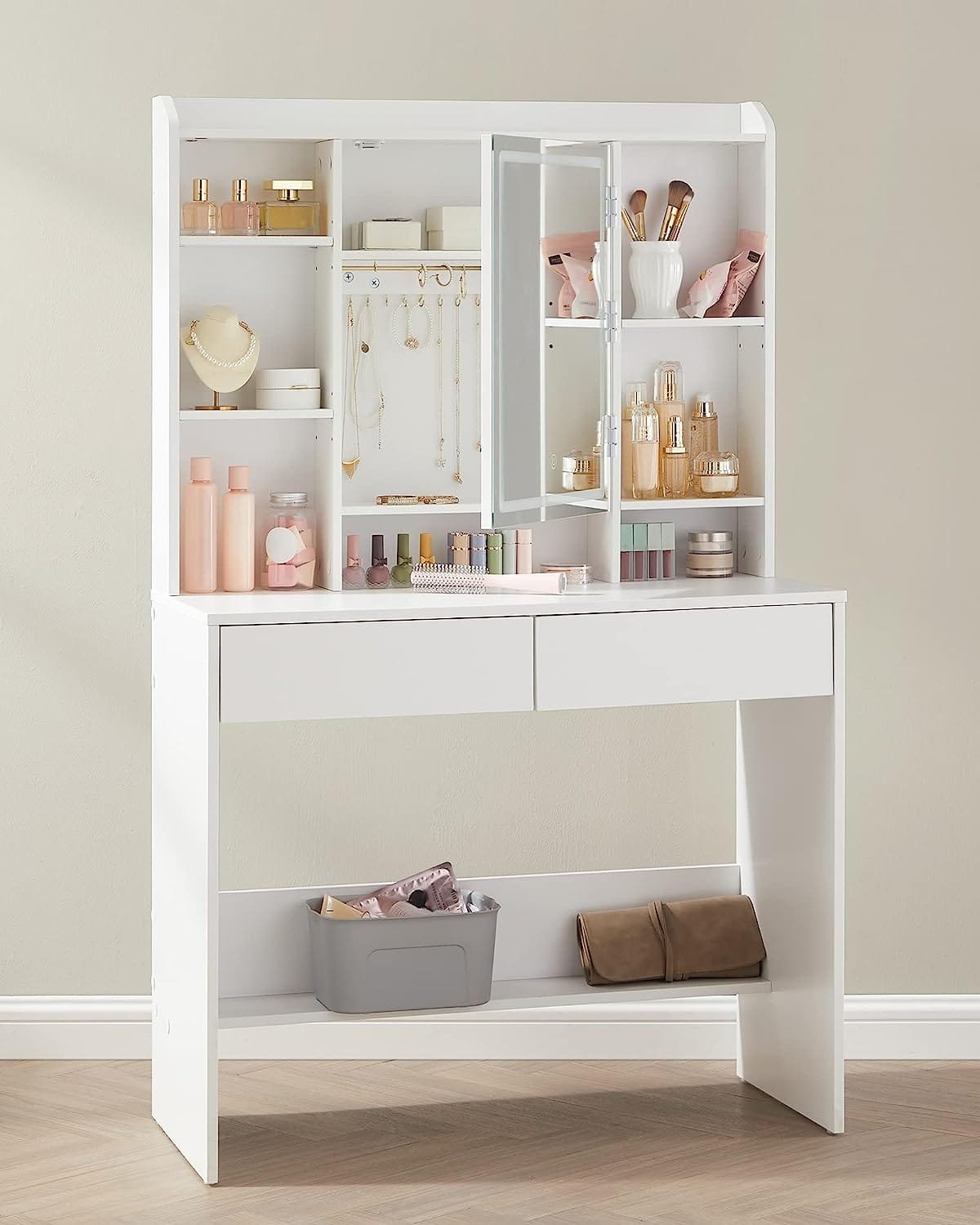 VASAGLE Sminkbord med LED-belysning, 3 färger, med spegel för smink 2 VASAGLE Sminkbord med LED-belysning, 3 färger, med spegel för smink - Bild 2