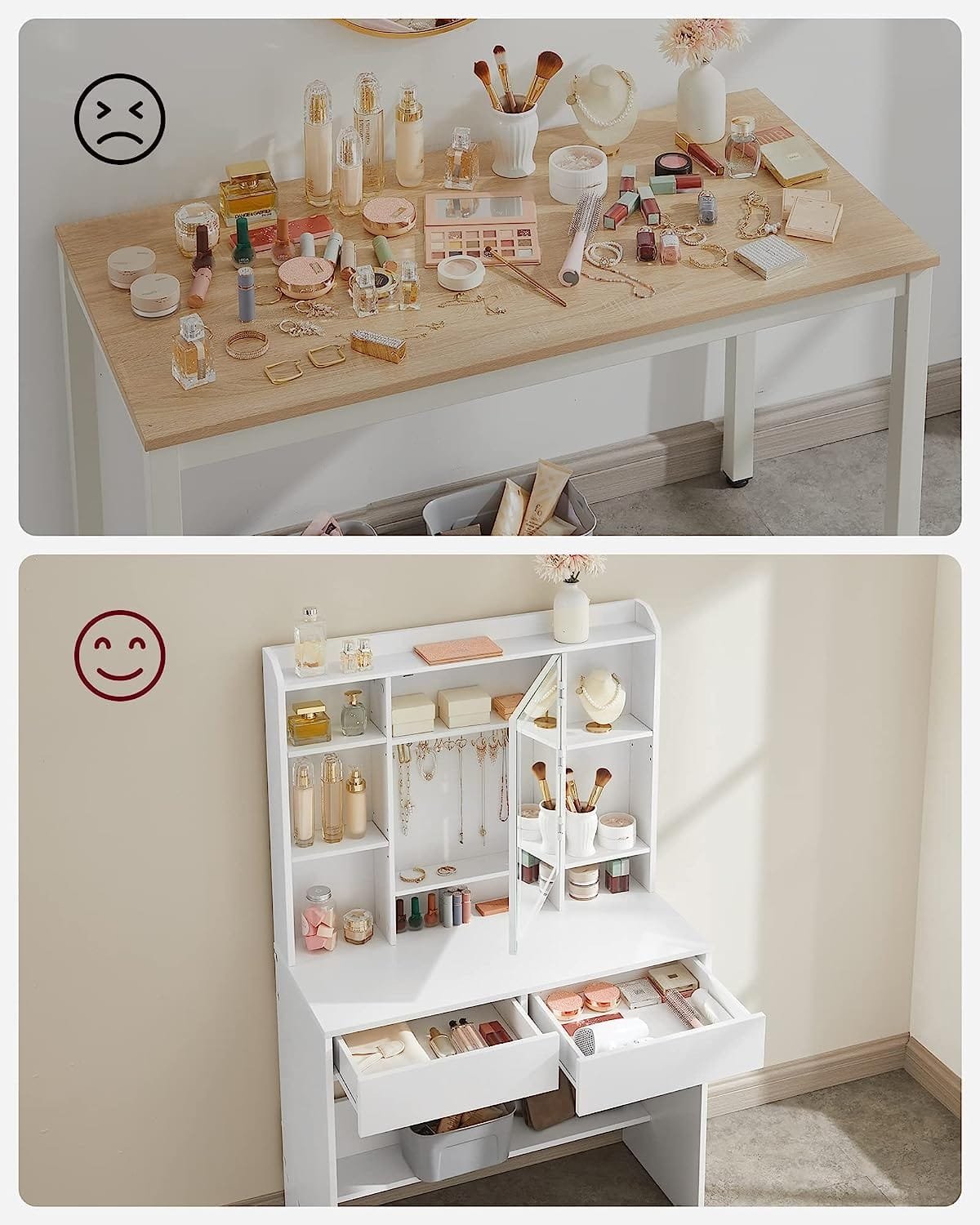 VASAGLE Sminkbord med LED-belysning, 3 färger, med spegel för smink 4 VASAGLE Sminkbord med LED-belysning, 3 färger, med spegel för smink - Bild 4