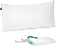 SONGMICS TBP001W01 Pillow 40 x 80 cm, Filling 800 g, Fabric Surface Made of Soft Brushed Polyester, Cushion, Machine Washable at 60 °C, with Storage Bag, Cloud White