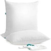 SONGMICS Pillow 80 x 80 cm, Set of 2, Filling 1500 g, Fabric Surface Made of Soft Brushed Polyester, Cushion, Machine Washable at 60°, with Storage Bag, Cloud White TBP002W02
