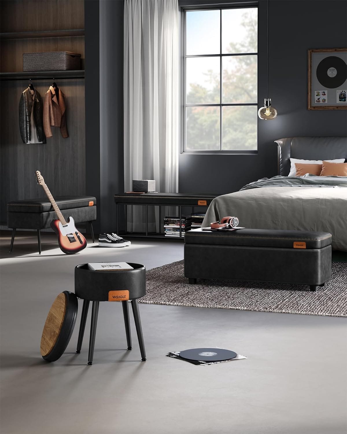 VASAGLE EKHO Collection - Bench for Entryway Bedroom, Synthetic Leather with Stitching, Ottoman Bench with Steel Frame, Living Dining Room, Mid-Century Modern, Loads 300 kg, Ink Black LOM073B51 6 VASAGLE EKHO Collection - Bench for Entryway Bedroom, Synthetic Leather with Stitching, Ottoman Bench with Steel Frame, Living Dining Room, Mid-Century Modern, Loads 300 kg, Ink Black LOM073B51 - Bild 6