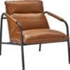 Lounge chair med metallram och konstläder i brunt, modern design.