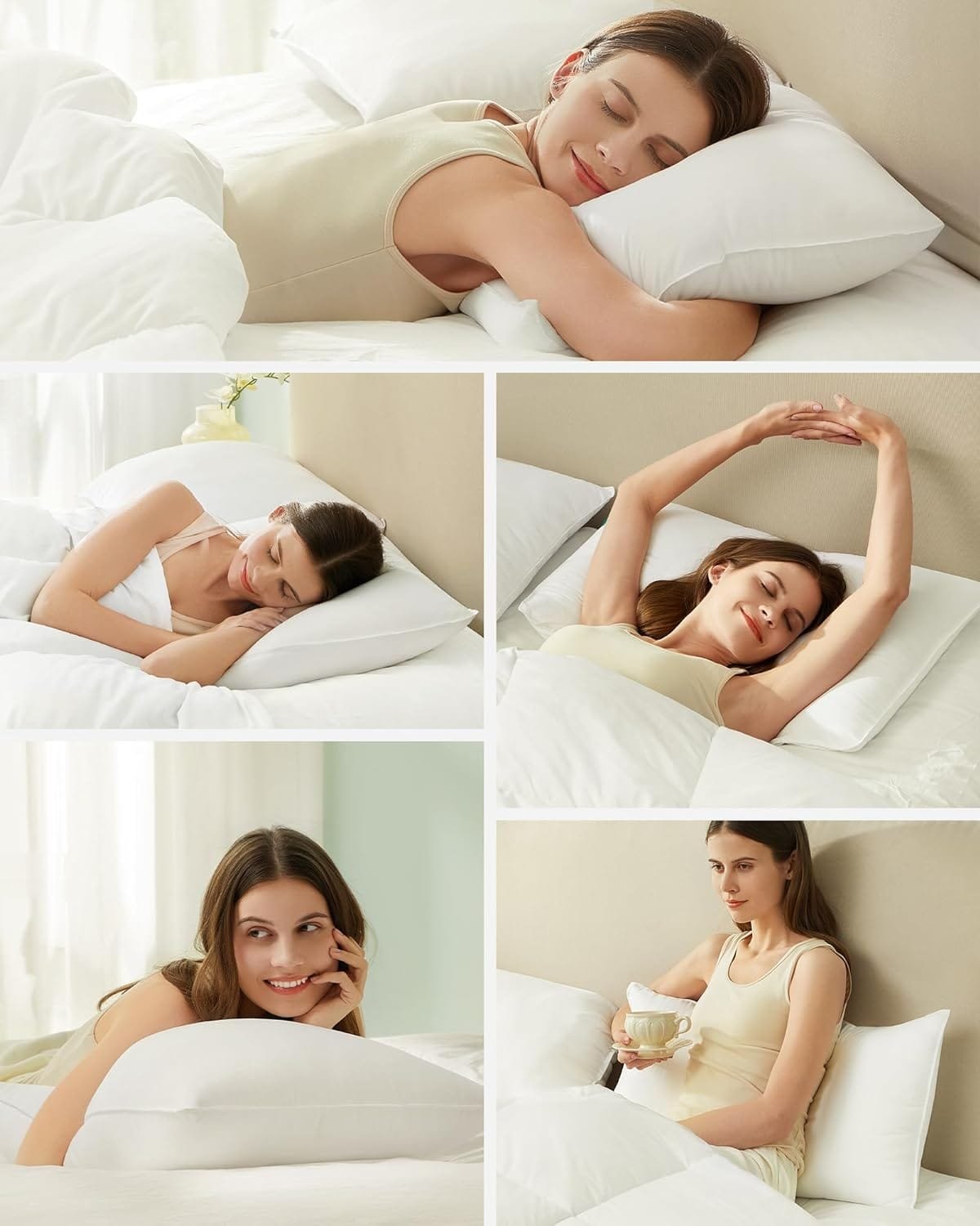 SONGMICS TBP001W02 Pillow 40 x 80 cm, Set of 2, Filling 800 g, Fabric Surface Made of Soft Brushed Polyester, Cushion, Machine Washable at 60°, with Storage Bag, Cloud White 5 SONGMICS TBP001W02 Pillow 40 x 80 cm, Set of 2, Filling 800 g, Fabric Surface Made of Soft Brushed Polyester, Cushion, Machine Washable at 60°, with Storage Bag, Cloud White - Bild 5