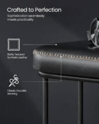 VASAGLE EKHO Collection - Bench for Entryway Bedroom, Synthetic Leather with Stitching, Ottoman Bench with Steel Frame, Living Dining Room, Mid-Century Modern, Loads 300 kg, Ink Black LOM073B51 4 VASAGLE EKHO Collection - Bench for Entryway Bedroom, Synthetic Leather with Stitching, Ottoman Bench with Steel Frame, Living Dining Room, Mid-Century Modern, Loads 300 kg, Ink Black LOM073B51 - Bild 4