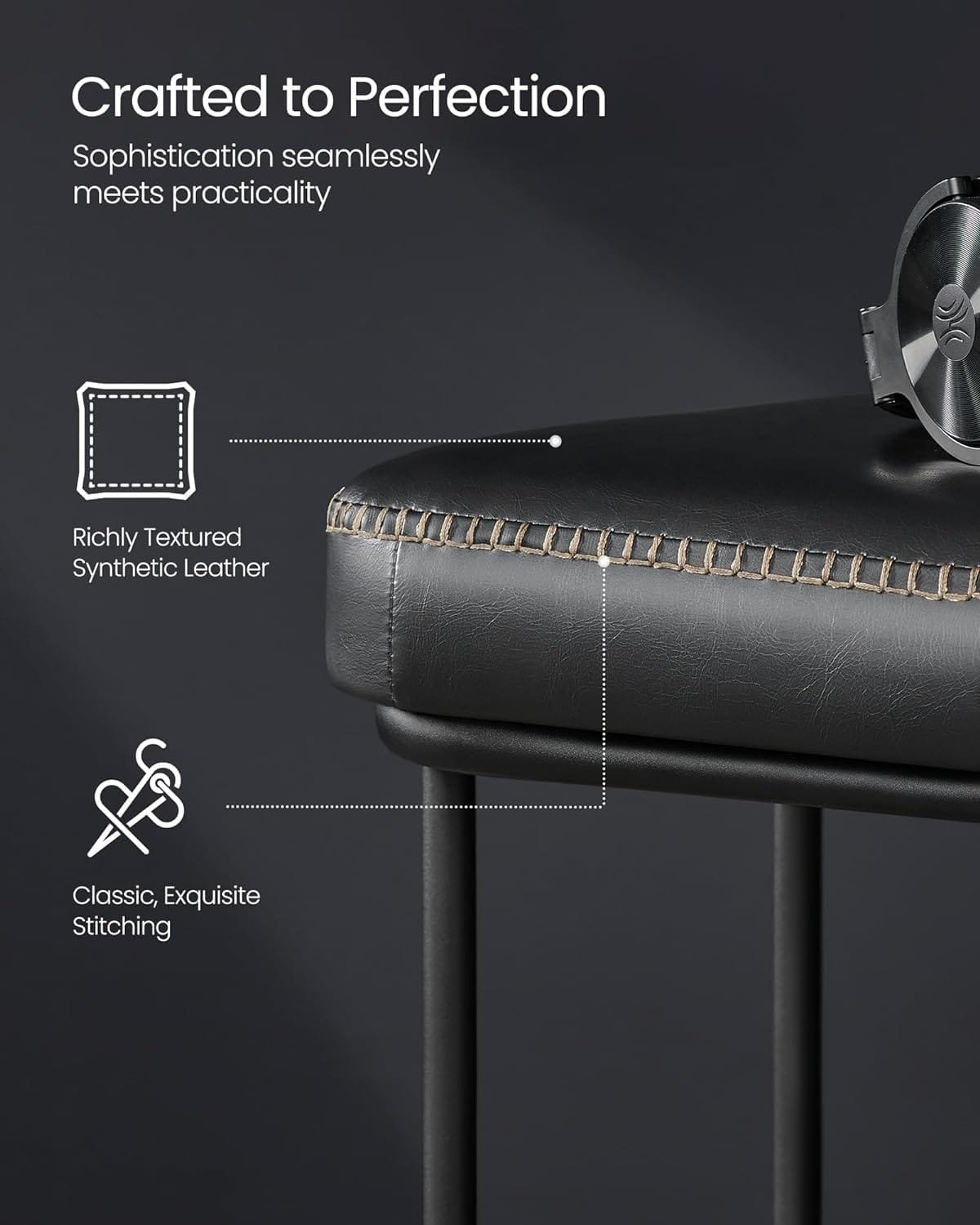 VASAGLE EKHO Collection - Bench for Entryway Bedroom, Synthetic Leather with Stitching, Ottoman Bench with Steel Frame, Living Dining Room, Mid-Century Modern, Loads 300 kg, Ink Black LOM073B51 4 VASAGLE EKHO Collection - Bench for Entryway Bedroom, Synthetic Leather with Stitching, Ottoman Bench with Steel Frame, Living Dining Room, Mid-Century Modern, Loads 300 kg, Ink Black LOM073B51 - Bild 4