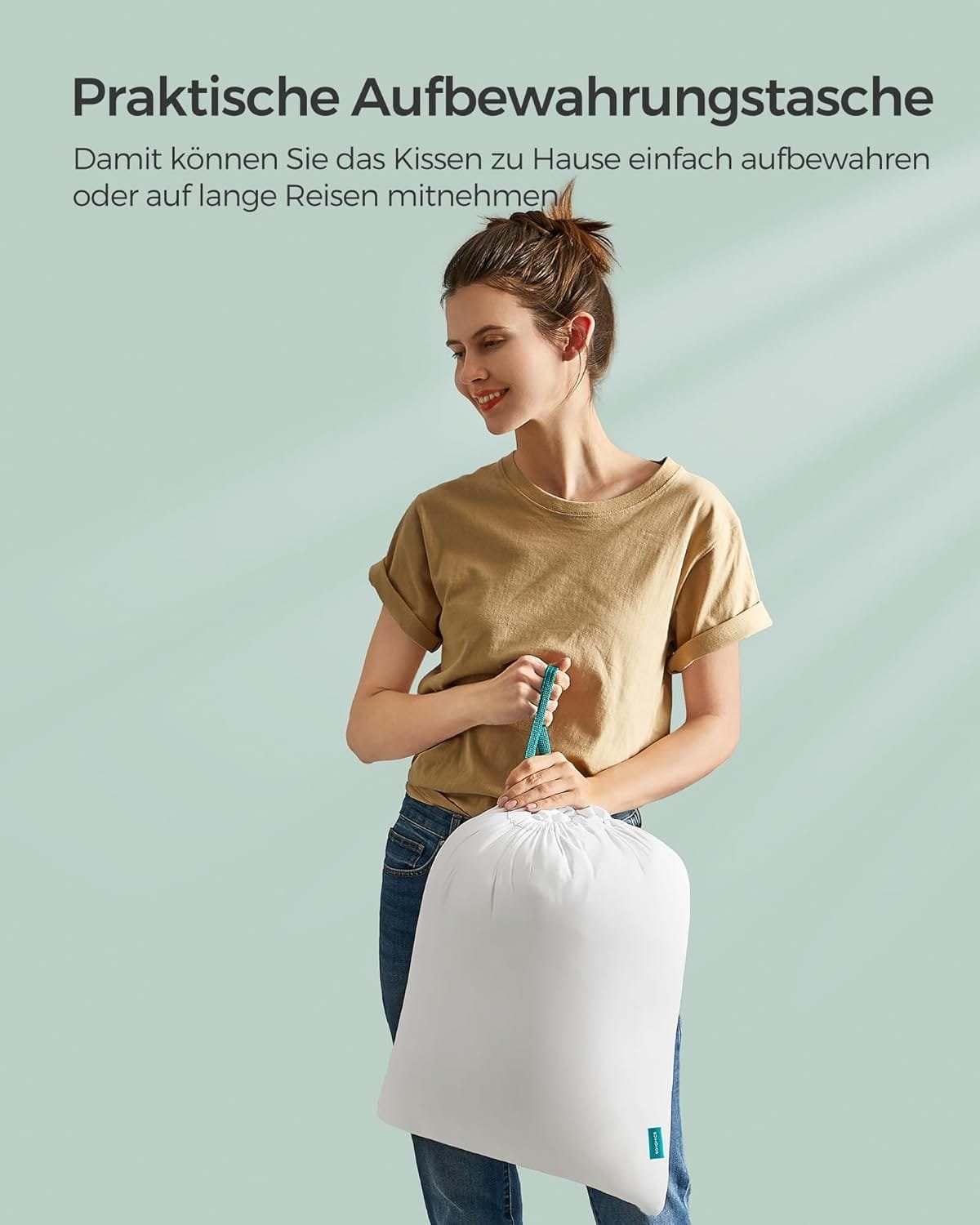 SONGMICS TBP001W02 Pillow 40 x 80 cm, Set of 2, Filling 800 g, Fabric Surface Made of Soft Brushed Polyester, Cushion, Machine Washable at 60°, with Storage Bag, Cloud White 6 SONGMICS TBP001W02 Pillow 40 x 80 cm, Set of 2, Filling 800 g, Fabric Surface Made of Soft Brushed Polyester, Cushion, Machine Washable at 60°, with Storage Bag, Cloud White - Bild 6