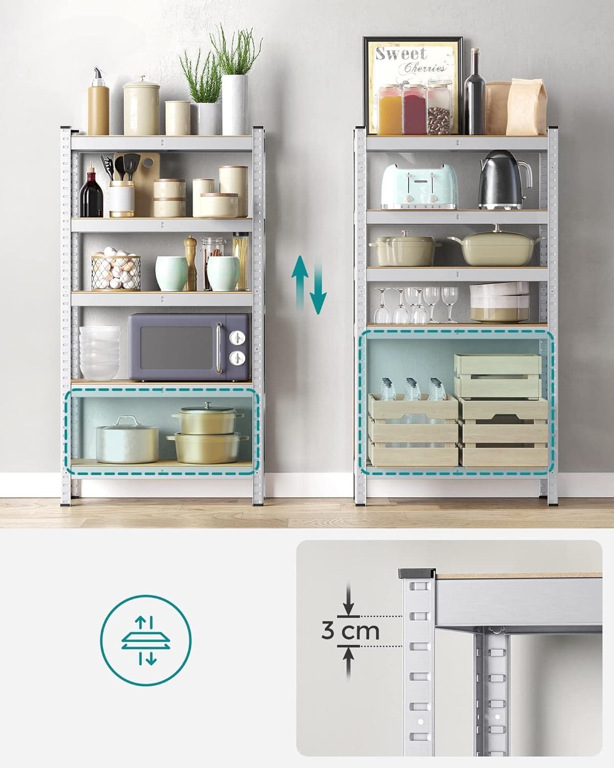 SONGMICS 5-våningshylla, stålhylla för förvaring, 30 x 75 x 150 cm, Silver 5 SONGMICS 5-våningshylla, stålhylla för förvaring, 30 x 75 x 150 cm, Silver - Bild 5