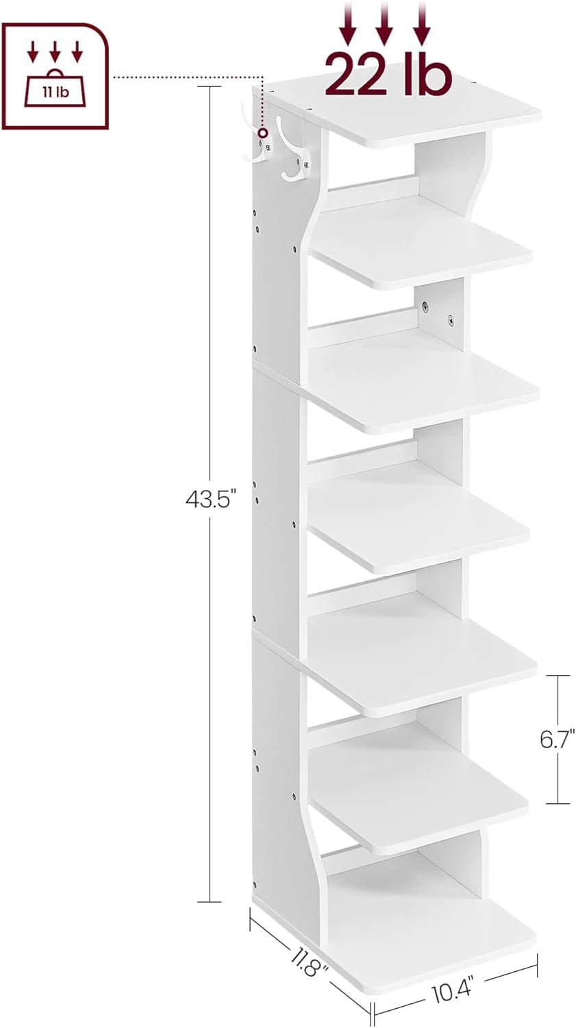 VASAGLE Zapatero vertical de 7 niveles, organizador estrecho de almacenamiento de zapatos con ganchos, estante de madera delgado para zapatos, robusto y duradero, ahorro de espacio para entrada y dormitorio, blanco LBS200T14V1 3 VASAGLE Zapatero vertical de 7 niveles, organizador estrecho de almacenamiento de zapatos con ganchos, estante de madera delgado para zapatos, robusto y duradero, ahorro de espacio para entrada y dormitorio, blanco LBS200T14V1 - Bild 3