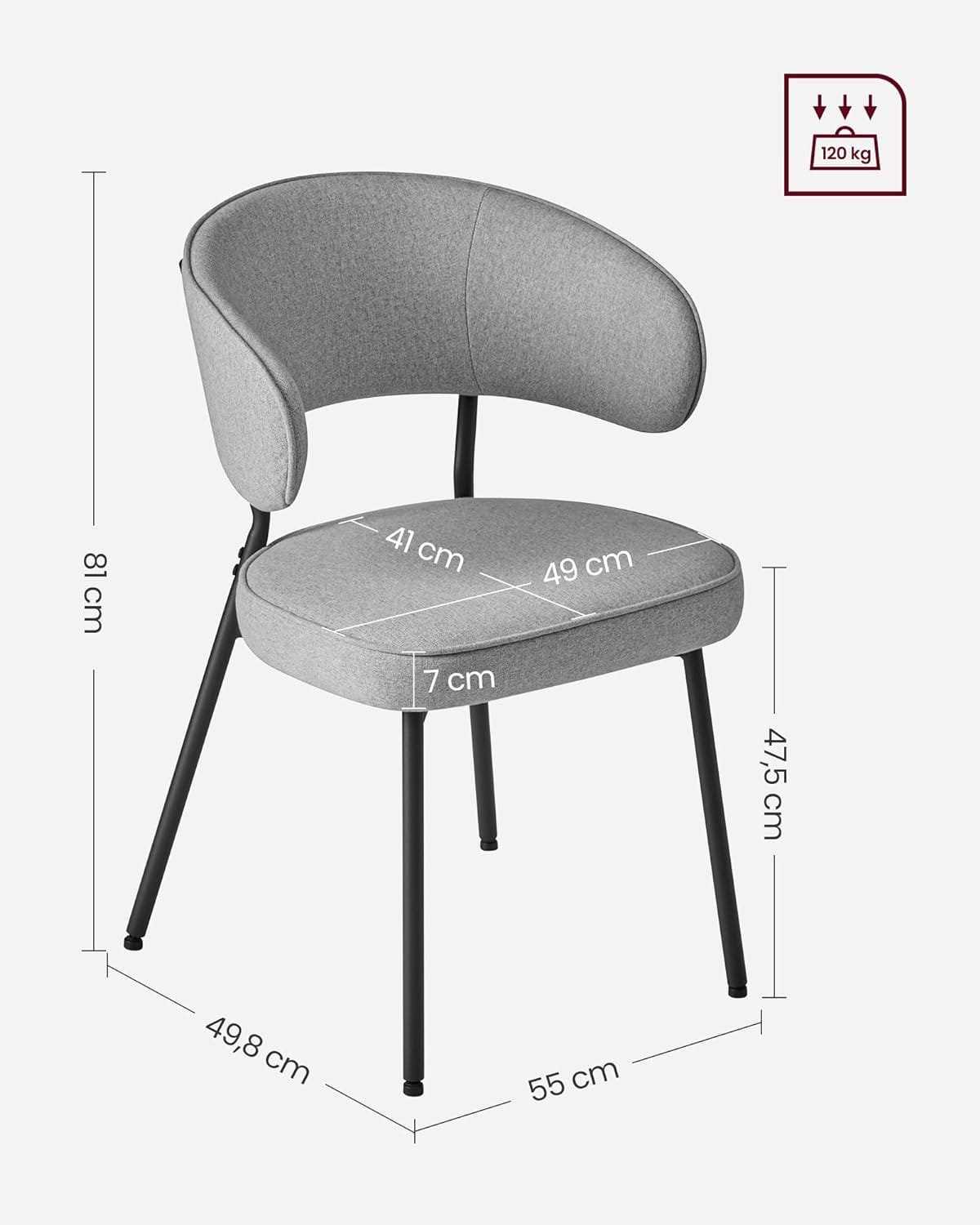 VASAGLE Matstol, Köksstol, Fåtölj, Metallben, Ljusgrå 3 VASAGLE Matstol, Köksstol, Fåtölj, Metallben, Ljusgrå - Bild 3