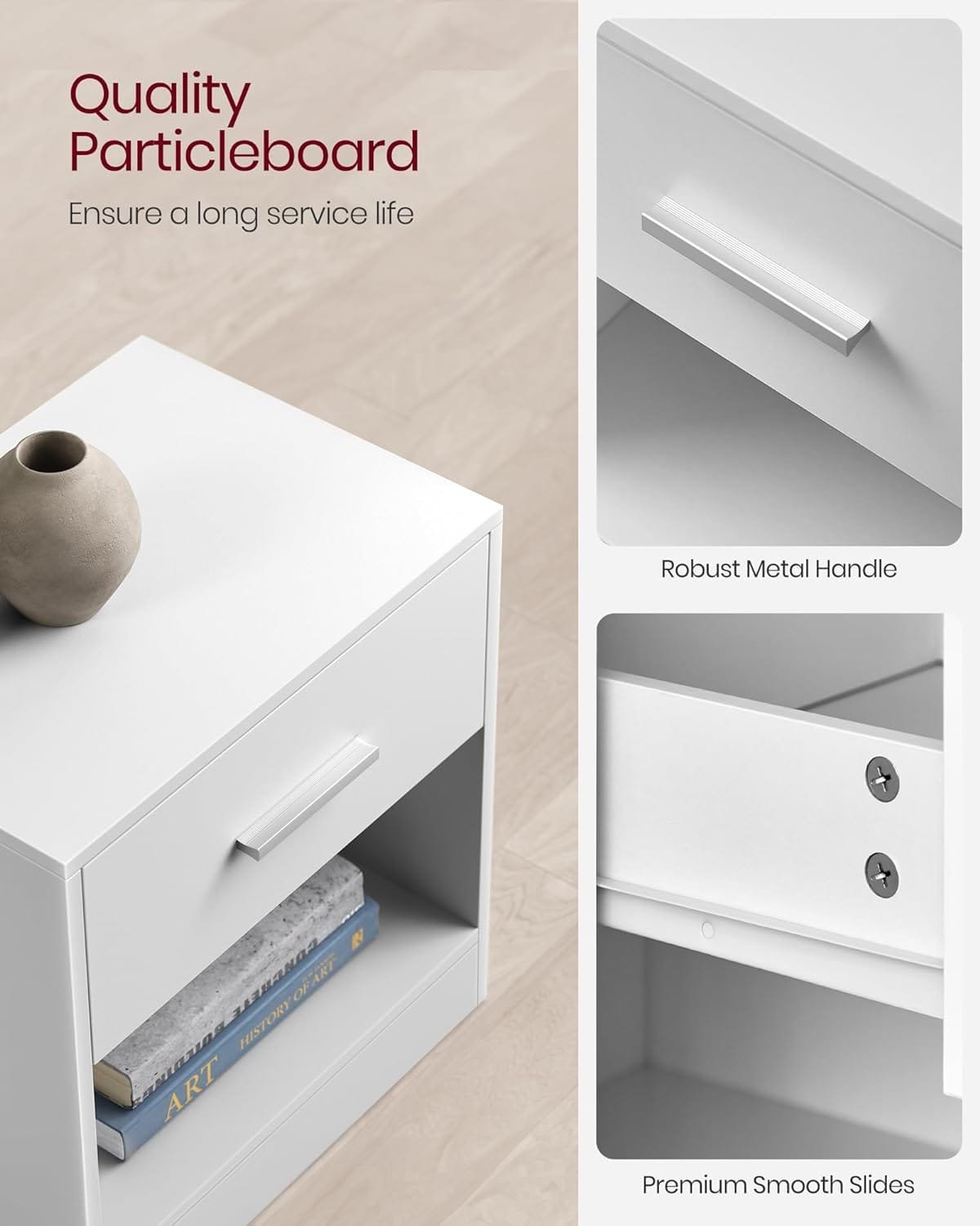 VASAGLE Bedside Table, Side Table with Drawer, Handle, Open Compartment, End Table, for Bedroom, Living Room, Classic White LET619T14 5 VASAGLE Bedside Table, Side Table with Drawer, Handle, Open Compartment, End Table, for Bedroom, Living Room, Classic White LET619T14 - Bild 5