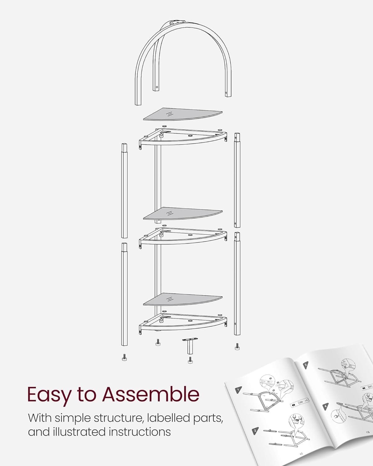 VASAGLE Corner Shelf Stand, Small Bathroom Storage Organiser, 3-Tier Tempered Glass Shelf, Toilet Paper Stand, Plant Stand, Bedroom Living Room Decor, Metal Frame, Modern, Metallic Golden LGT811A01 3 VASAGLE Corner Shelf Stand, Small Bathroom Storage Organiser, 3-Tier Tempered Glass Shelf, Toilet Paper Stand, Plant Stand, Bedroom Living Room Decor, Metal Frame, Modern, Metallic Golden LGT811A01 - Bild 3