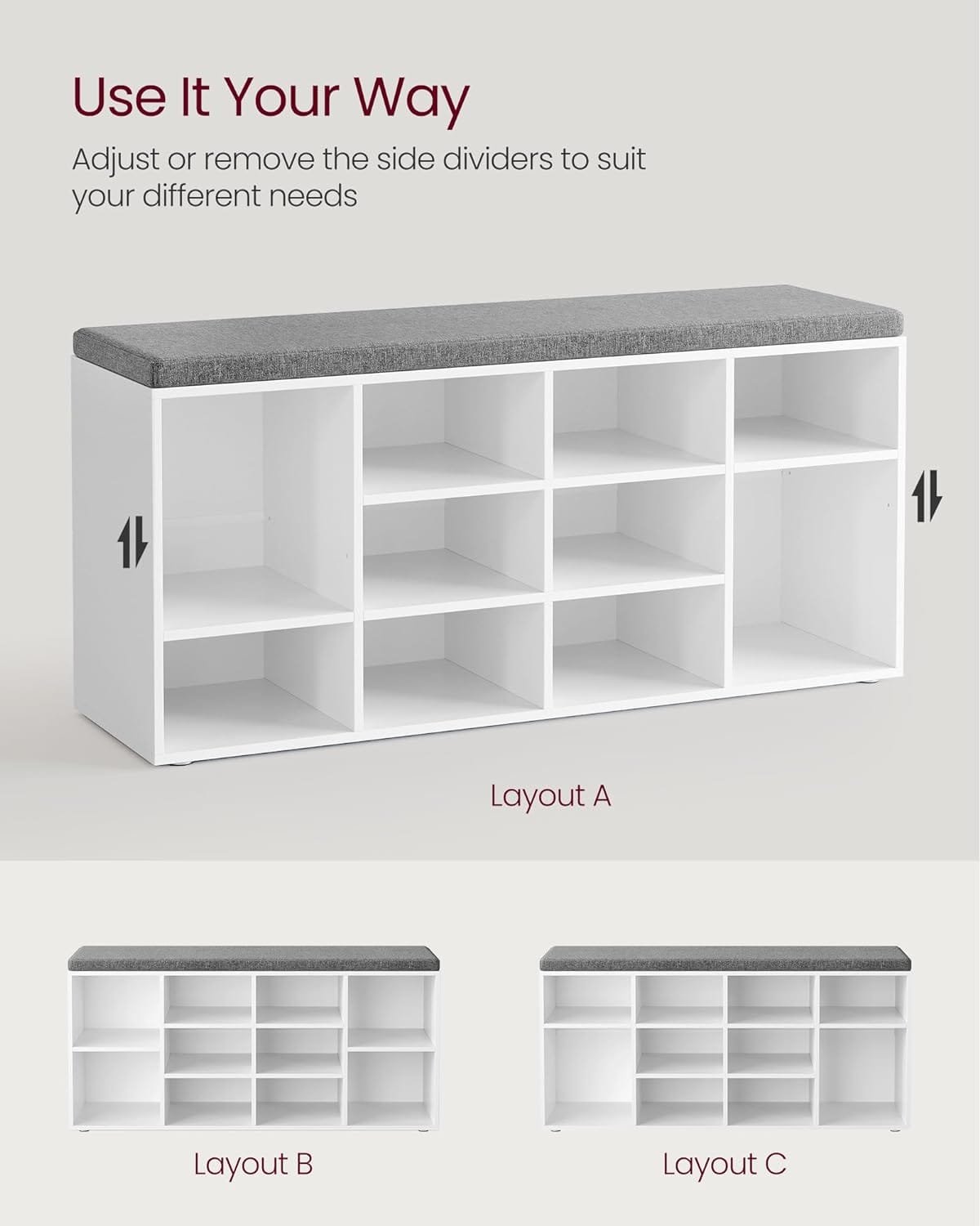 VASAGLE skobänk med dyna, förvaringsbänk, 11,9 x 40,9 x 18,9 tum, vit och grå 3 VASAGLE skobänk med dyna, förvaringsbänk, 11,9 x 40,9 x 18,9 tum, vit och grå - Bild 3