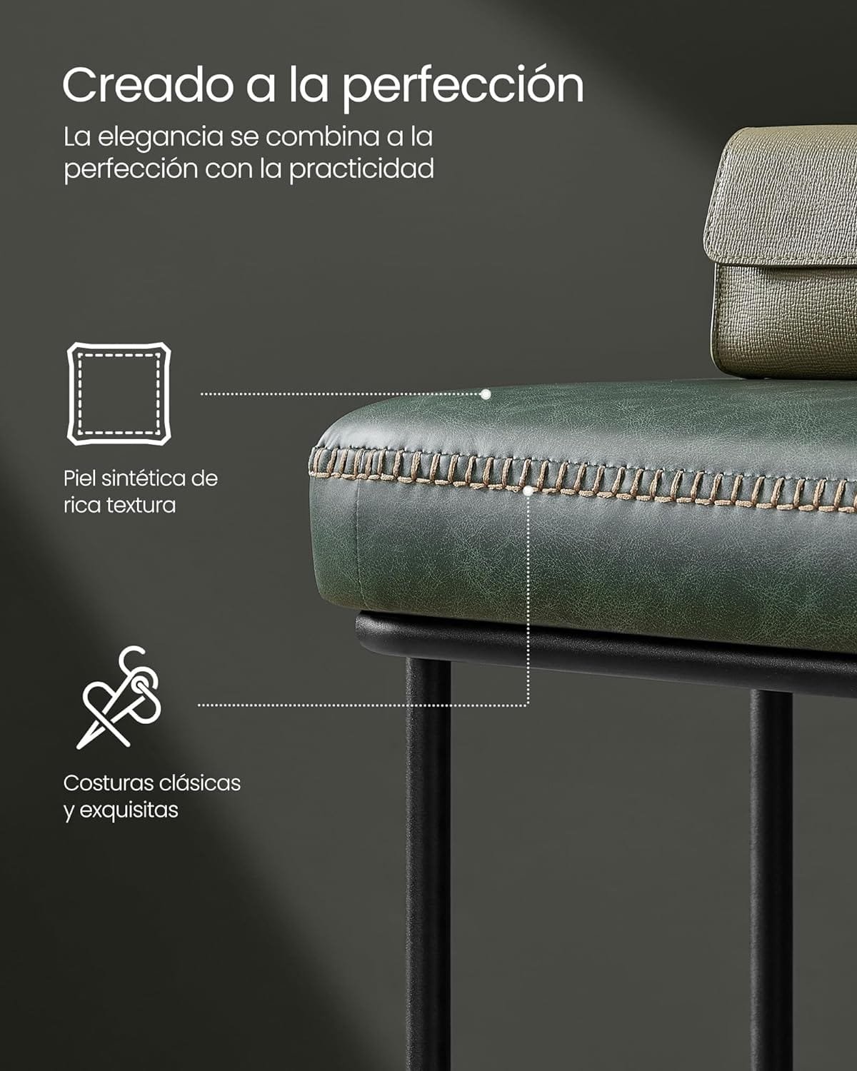 VASAGLE Entrébänk sovrum, syntetiskt läder med sömmar, ottomansk bänk, skogsgrön 4 VASAGLE Entrébänk sovrum, syntetiskt läder med sömmar, ottomansk bänk, skogsgrön - Bild 4