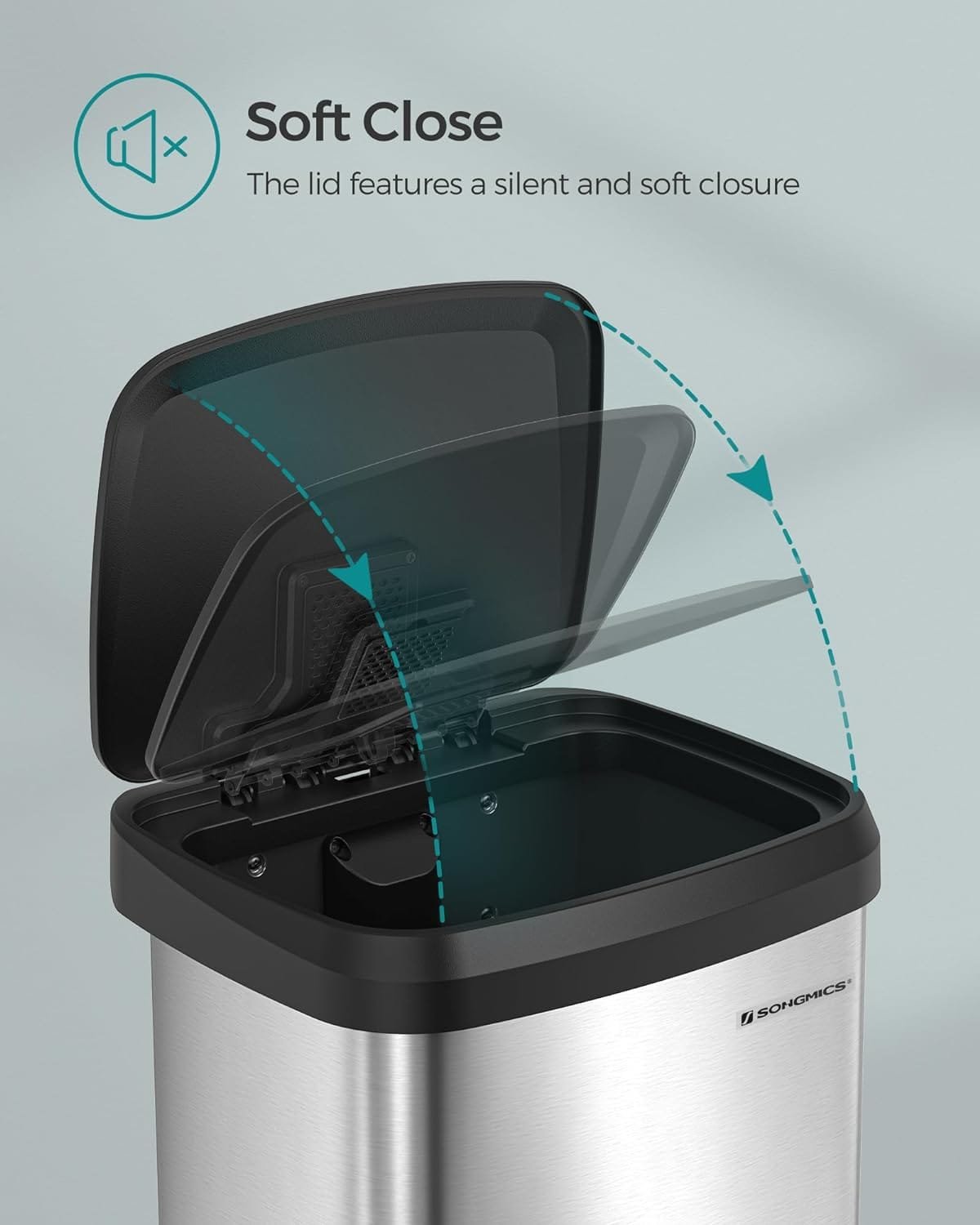 SONGMICS köks soptunna, 18 gallon rostfritt stål, med öppet lock, silver och svart 4 SONGMICS köks soptunna, 18 gallon rostfritt stål, med öppet lock, silver och svart - Bild 4