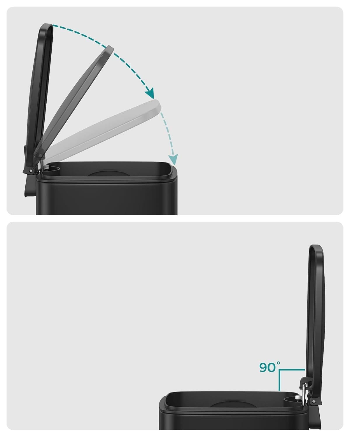SONGMICS Badrums soptunna med lock, 8L, för små utrymmen, Soft Close, Stål, Svart 4 SONGMICS Badrums soptunna med lock, 8L, för små utrymmen, Soft Close, Stål, Svart - Bild 4