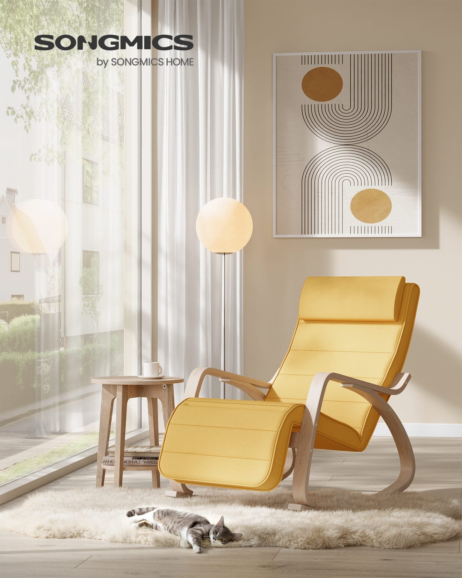 SONGMICS gungstol med armstöd, björkträ, gungstol 5-vägs justerbar, gul natur 5 SONGMICS gungstol med armstöd, björkträ, gungstol 5-vägs justerbar, gul natur - Bild 5