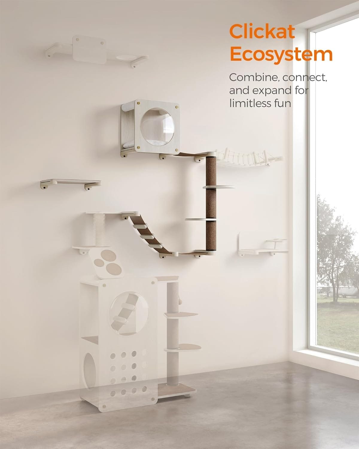 Feandrea Clickat Oasis kattväggmöbel, set om 5, kattklättervägg, katthylla, kaffebrun 4 Feandrea Clickat Oasis kattväggmöbel, set om 5, kattklättervägg, katthylla, kaffebrun - Bild 4