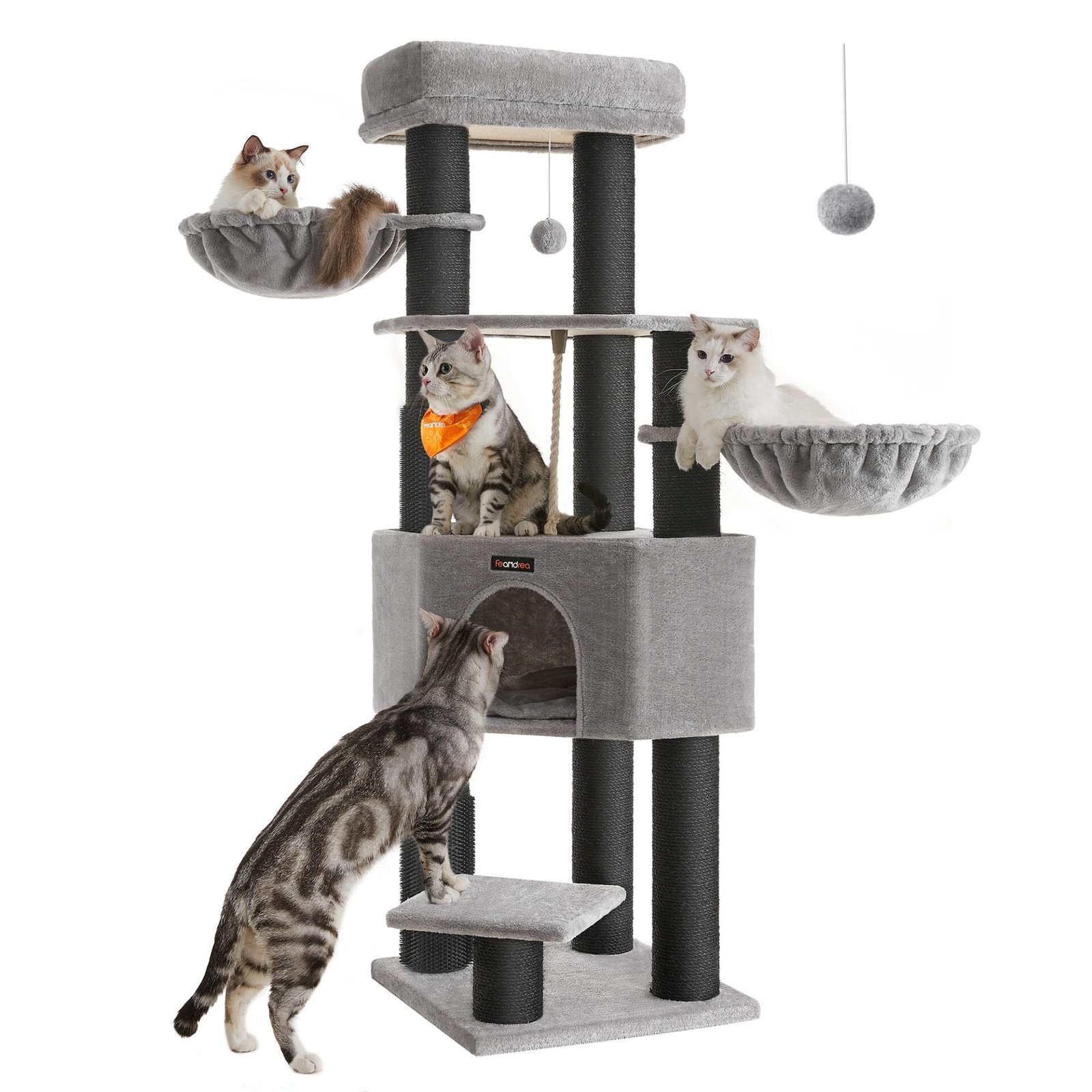 Feandrea kattträd för stora katter, Heavy Duty Cat Tower, 9 skrapstolpar, grått och svart 2 Feandrea kattträd för stora katter, Heavy Duty Cat Tower, 9 skrapstolpar, grått och svart - Bild 2
