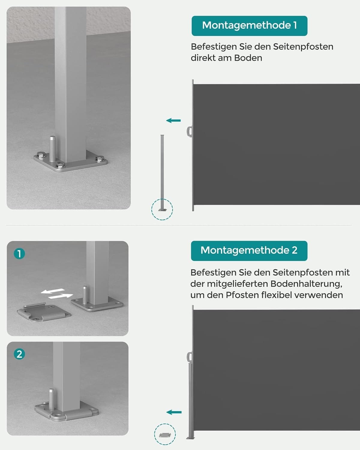 Sidomarkis Utdragbar 200 X 400 Cm, Insynsskydd, Solskydd, Ogenomskinlig, Sidorullgardin För Balkong, Uteplats, Trädgård, Antracit 6 Sidomarkis Utdragbar 200 X 400 Cm, Insynsskydd, Solskydd, Ogenomskinlig, Sidorullgardin För Balkong, Uteplats, Trädgård, Antracit - Bild 6