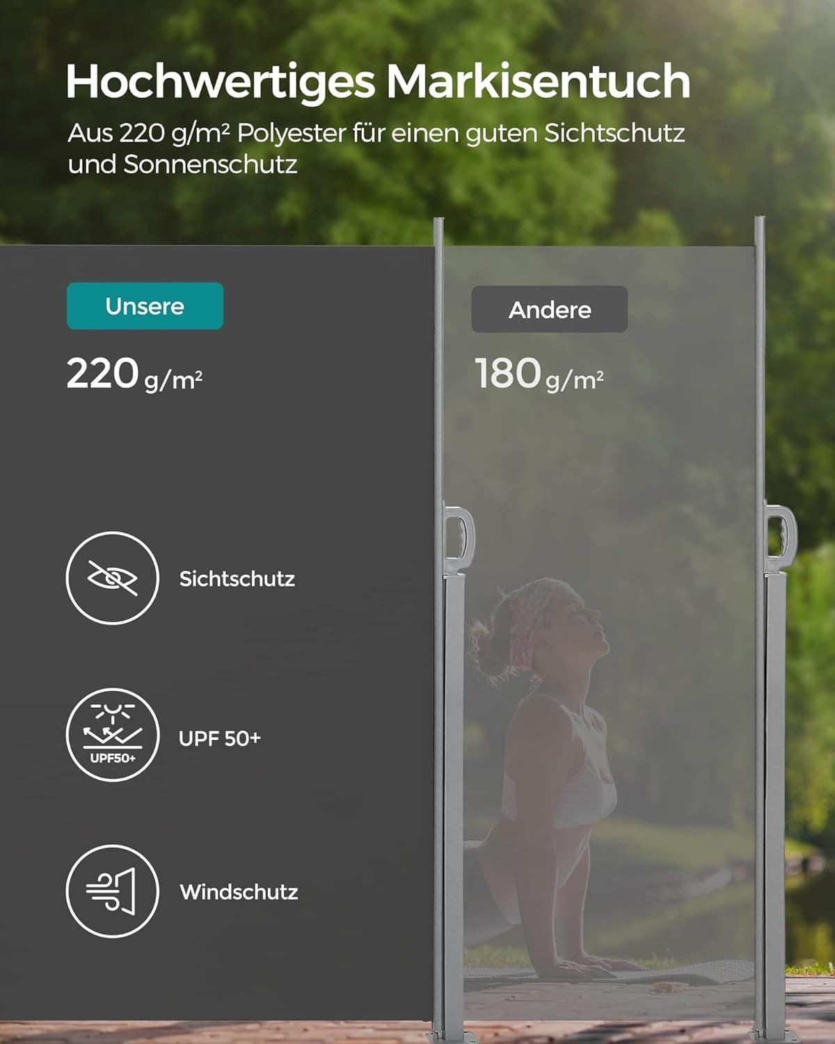 Sidomarkis Utdragbar 200 X 400 Cm, Insynsskydd, Solskydd, Ogenomskinlig, Sidorullgardin För Balkong, Uteplats, Trädgård, Antracit 4 Sidomarkis Utdragbar 200 X 400 Cm, Insynsskydd, Solskydd, Ogenomskinlig, Sidorullgardin För Balkong, Uteplats, Trädgård, Antracit - Bild 4