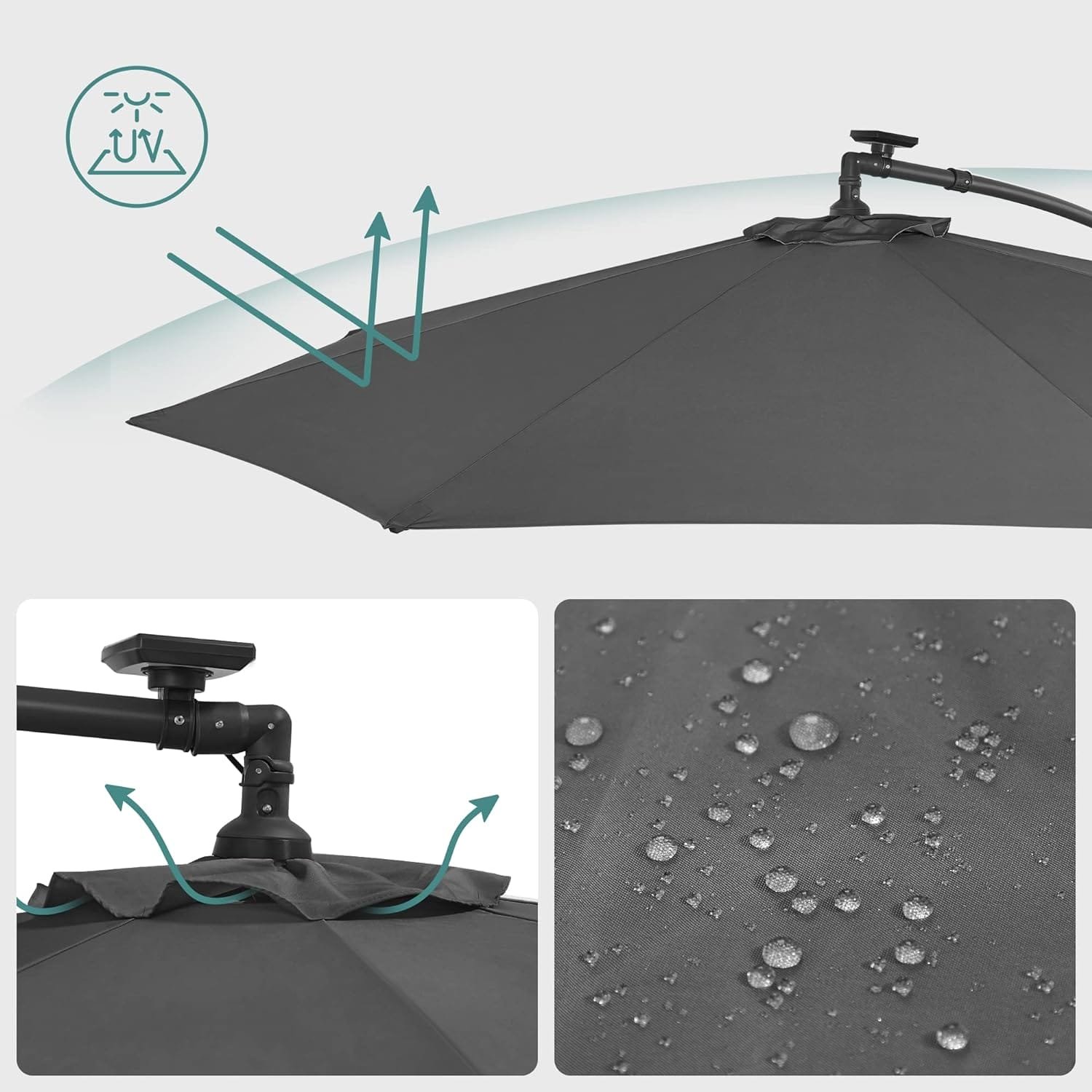 Cantilever Trädgårdsparasoll med Soldrivna Led-lampor, 3 M Bananparaply med Bas, Grå 4 Cantilever Trädgårdsparasoll med Soldrivna Led-lampor, 3 M Bananparaply med Bas, Grå - Bild 4