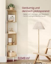 5-vånings Hörnhylla Bokhylla med Rotting Sidopaneler, 12,5 X 12,5 X 61,4 Ekbeige - Bild 5
