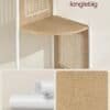 Hörnhylla med rottingdetaljer och ekbeige finish för modern inredning.