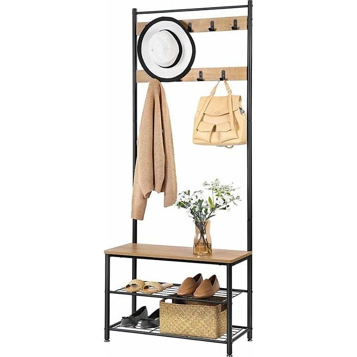 klädstativ, med 9 krokar, metall / trä, svart / brun 1 Klädstativ