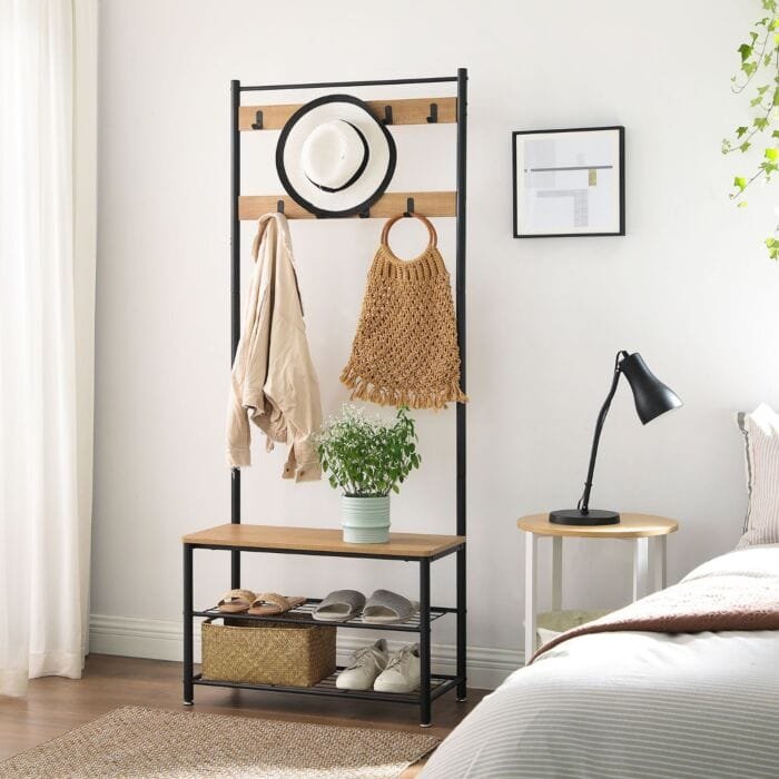 klädstativ, med 9 krokar, metall / trä, svart / brun 4 klädstativ, med 9 krokar, metall / trä, svart / brun - Bild 4