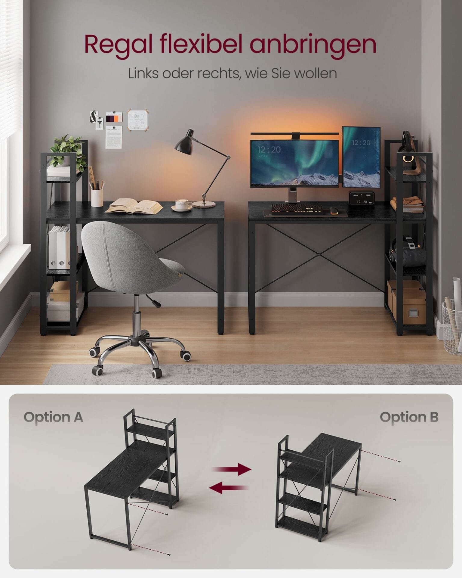 VASAGLE Datorbord, Skrivbord med förvaringshyllor, 120 cm brett, Ebony Svart 3 VASAGLE Datorbord, Skrivbord med förvaringshyllor, 120 cm brett, Ebony Svart - Bild 3