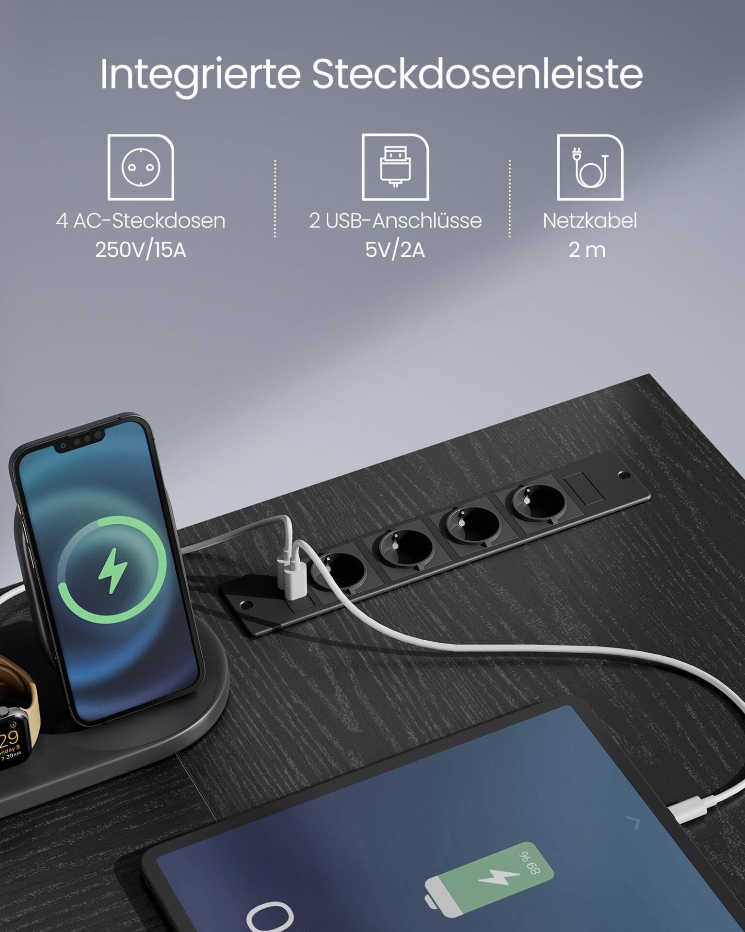 VASAGLE L-format skrivbord med grenuttag, hörnskrivbord, datorbord, träsvart 4 VASAGLE L-format skrivbord med grenuttag, hörnskrivbord, datorbord, träsvart - Bild 4
