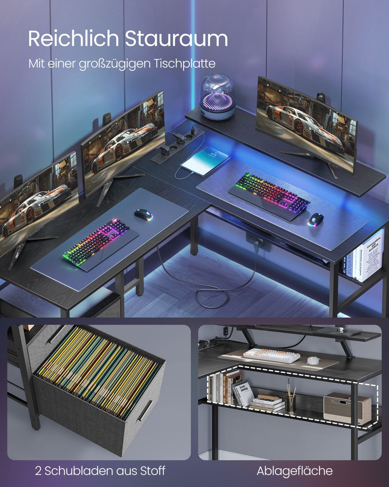 VASAGLE L-format skrivbord med grenuttag, hörnskrivbord, datorbord, träsvart 2 VASAGLE L-format skrivbord med grenuttag, hörnskrivbord, datorbord, träsvart - Bild 2