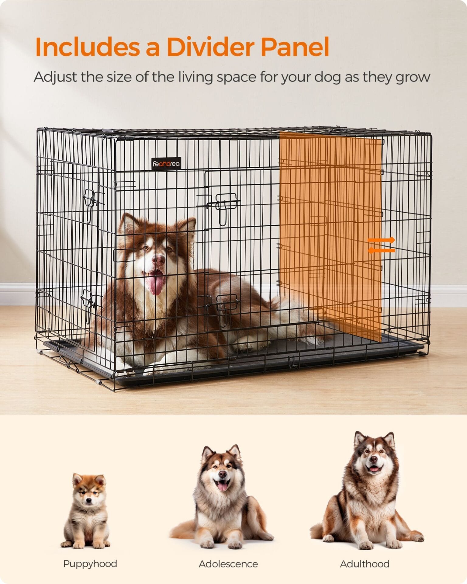 FEANDREA Hundbur, Hundlåda med 2 dörrar, 122 x 74,5 x 80,5 cm, Svart 4 FEANDREA Hundbur, Hundlåda med 2 dörrar, 122 x 74,5 x 80,5 cm, Svart - Bild 4