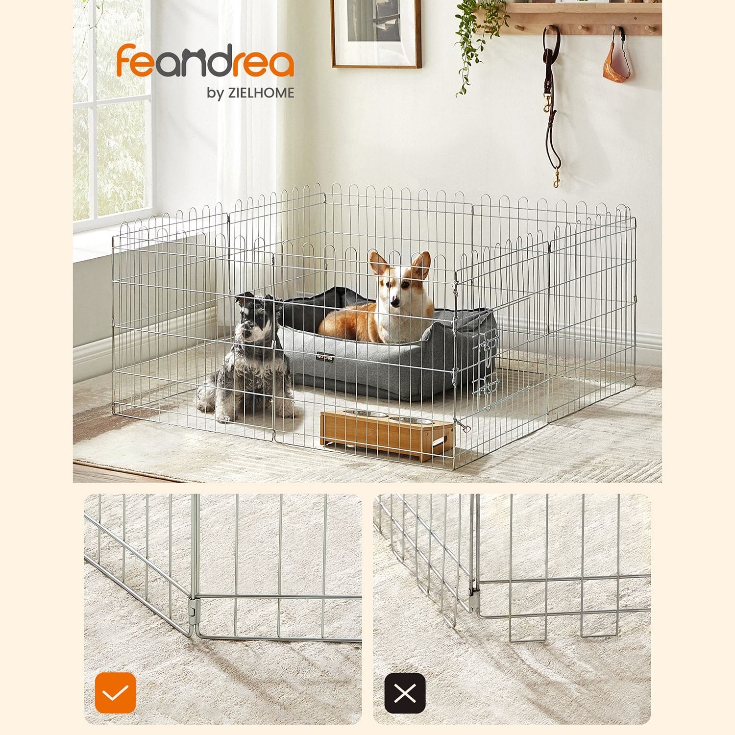 FEANDREA Puppy Run, Playpen, Rabbit Foldable Run for Dogs Silver 4 FEANDREA Puppy Run, Playpen, Rabbit Foldable Run for Dogs Silver - Bild 4