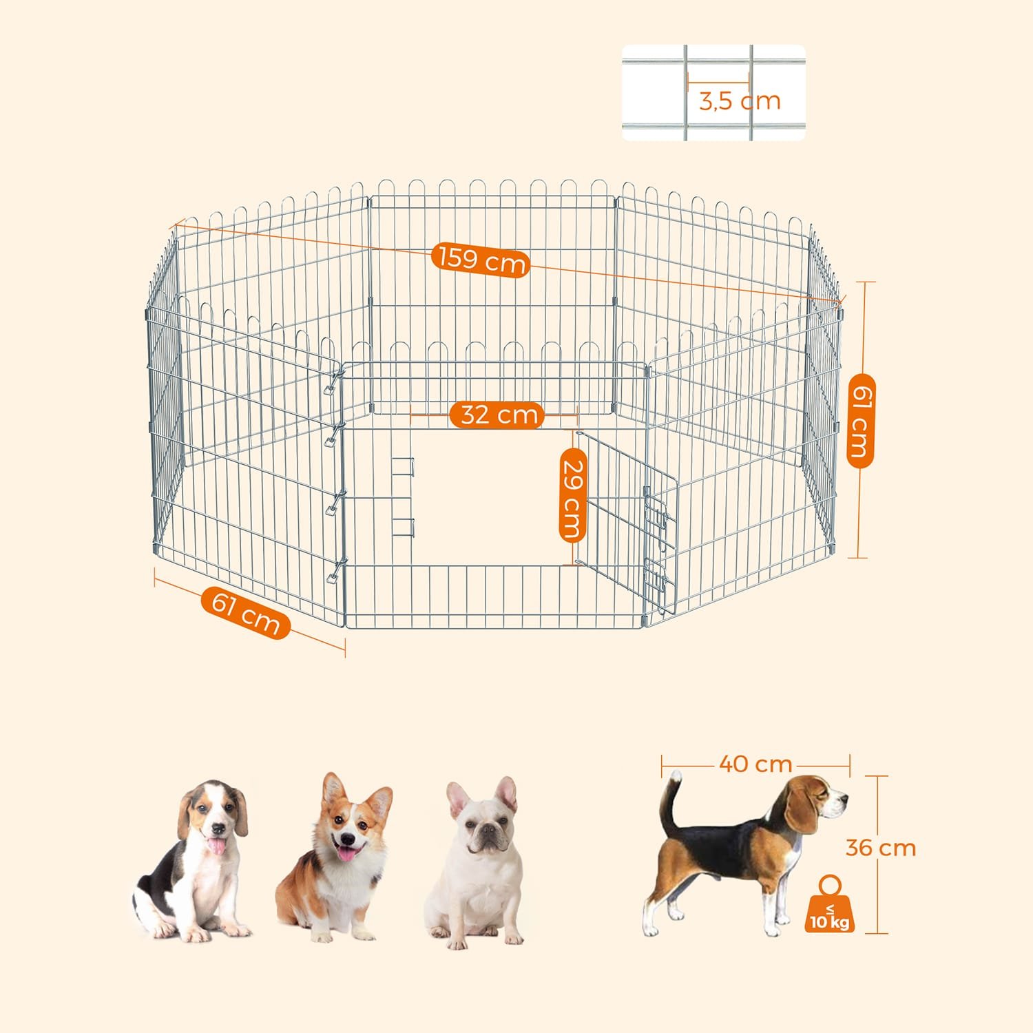 FEANDREA Puppy Run, Playpen, Rabbit Foldable Run for Dogs Silver 5 FEANDREA Puppy Run, Playpen, Rabbit Foldable Run for Dogs Silver - Bild 5