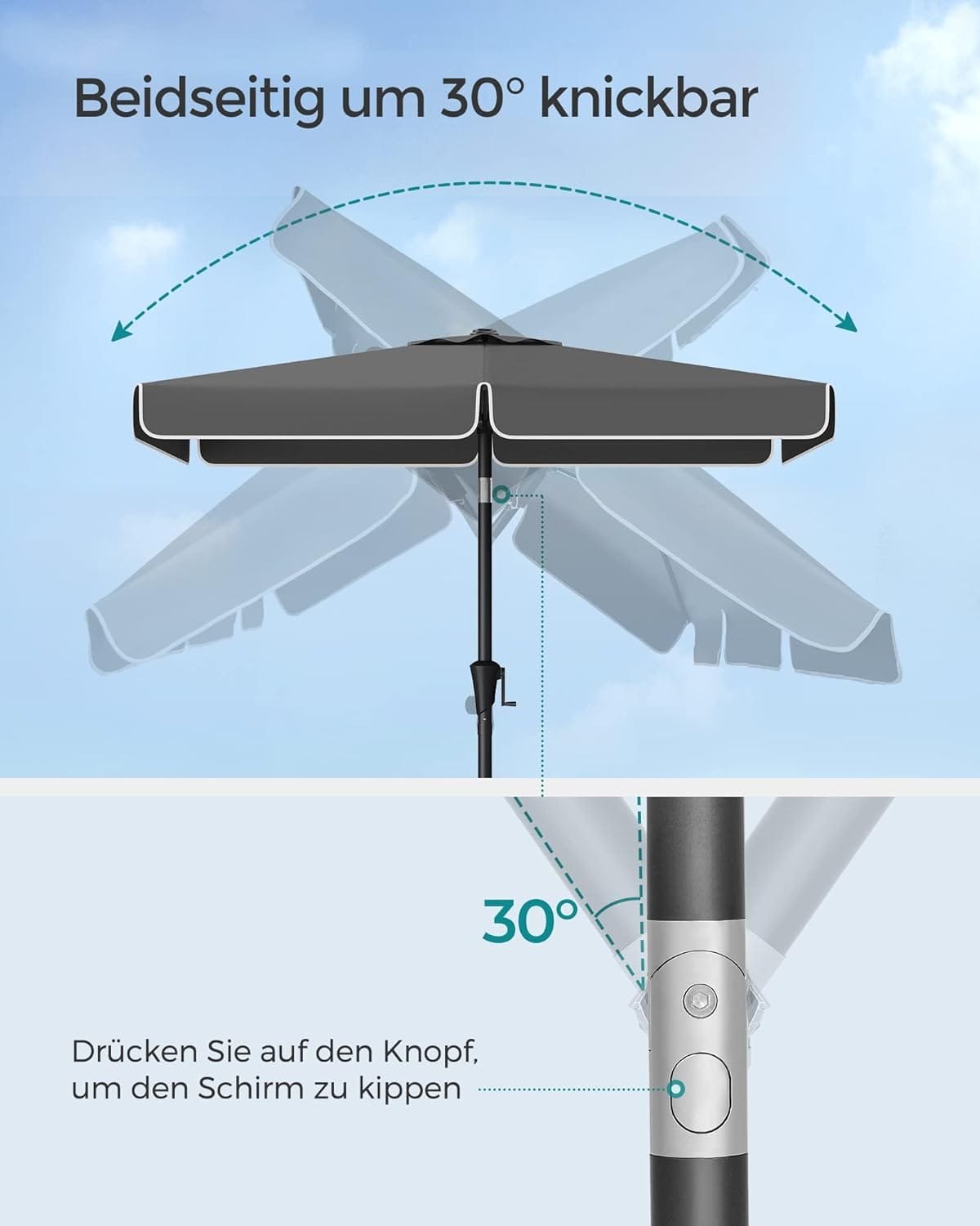 Parasoll 200 X 150 Cm, Rektangulärt Balkongparaply, Solskydd Upf 50+, 30° Utan Stativ, Grå 4 Parasoll 200 X 150 Cm, Rektangulärt Balkongparaply, Solskydd Upf 50+, 30° Utan Stativ, Grå - Bild 4
