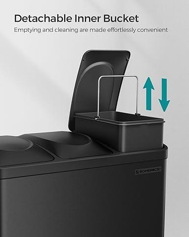 Tredubbla Kökskärl, Återvinningskärl, Pedal, Metallsoptunna, 45 L, 3 X 15 L, Stål, Svart 4 Tredubbla Kökskärl, Återvinningskärl, Pedal, Metallsoptunna, 45 L, 3 X 15 L, Stål, Svart - Bild 4