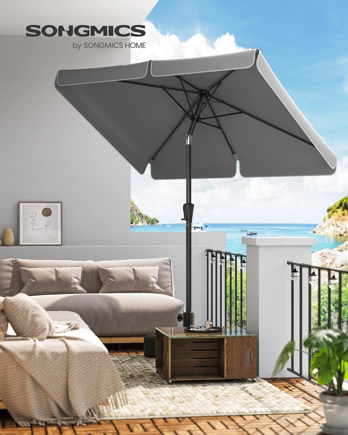 Parasoll 200 X 150 Cm, Rektangulärt Balkongparaply, Solskydd Upf 50+, 30° Utan Stativ, Grå 2 Parasoll 200 X 150 Cm, Rektangulärt Balkongparaply, Solskydd Upf 50+, 30° Utan Stativ, Grå - Bild 2