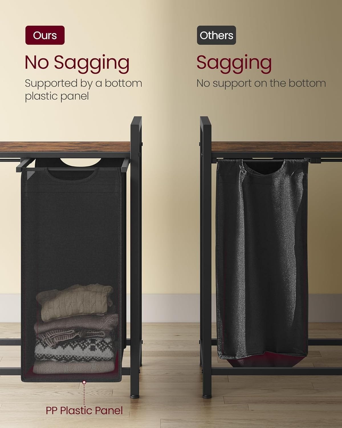 Tvättkorg, 4-fack, 4 X 40l, 116 X 33 X 72 Cm, Rustik Brun Och Svart 6 Tvättkorg, 4-fack, 4 X 40l, 116 X 33 X 72 Cm, Rustik Brun Och Svart - Bild 6