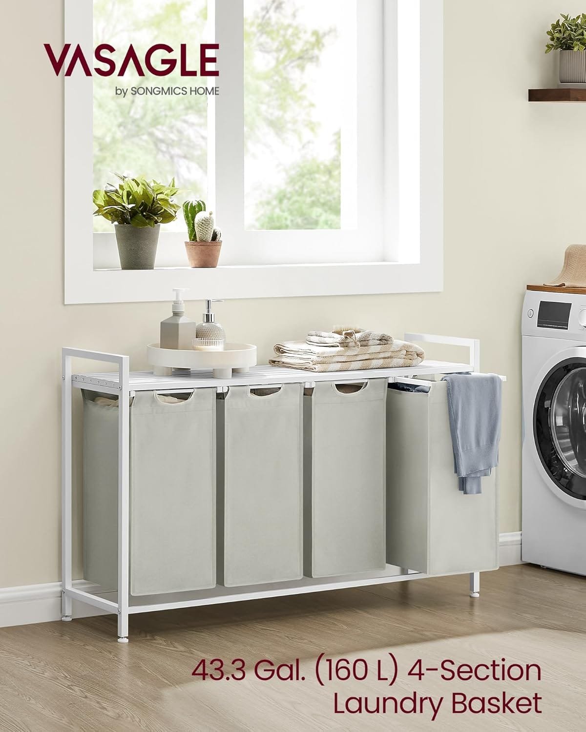 4-fack Tvättkorg, Utdragbara Och Avtagbara Tvättpåsar, 4 X 40l, 116 X 33 X 72 Cm, Vit 4 4-fack Tvättkorg, Utdragbara Och Avtagbara Tvättpåsar, 4 X 40l, 116 X 33 X 72 Cm, Vit - Bild 4