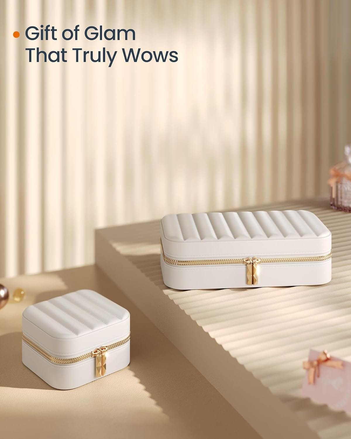 Resesmyckefodral, Liten Organisatör med Spegel, 4,1 X 4,1 X 2,4 Tum, Sydd, Presentidé 3 Resesmyckefodral, Liten Organisatör med Spegel, 4,1 X 4,1 X 2,4 Tum, Sydd, Presentidé - Bild 3