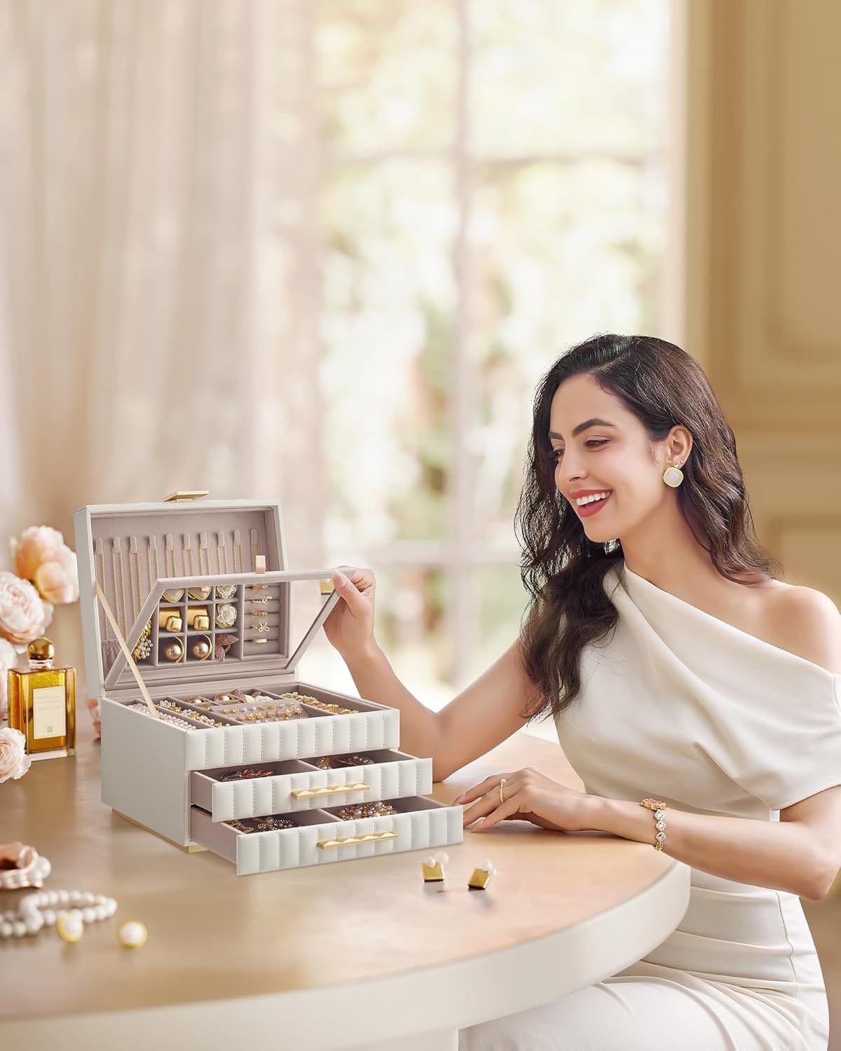 3-vånings Smyckeskrin med Spegel, Smyckeskåp , 21,5 X 24 X 15,8 Cm, Presentidé, Molnvit 2 3-vånings Smyckeskrin med Spegel, Smyckeskåp , 21,5 X 24 X 15,8 Cm, Presentidé, Molnvit - Bild 2