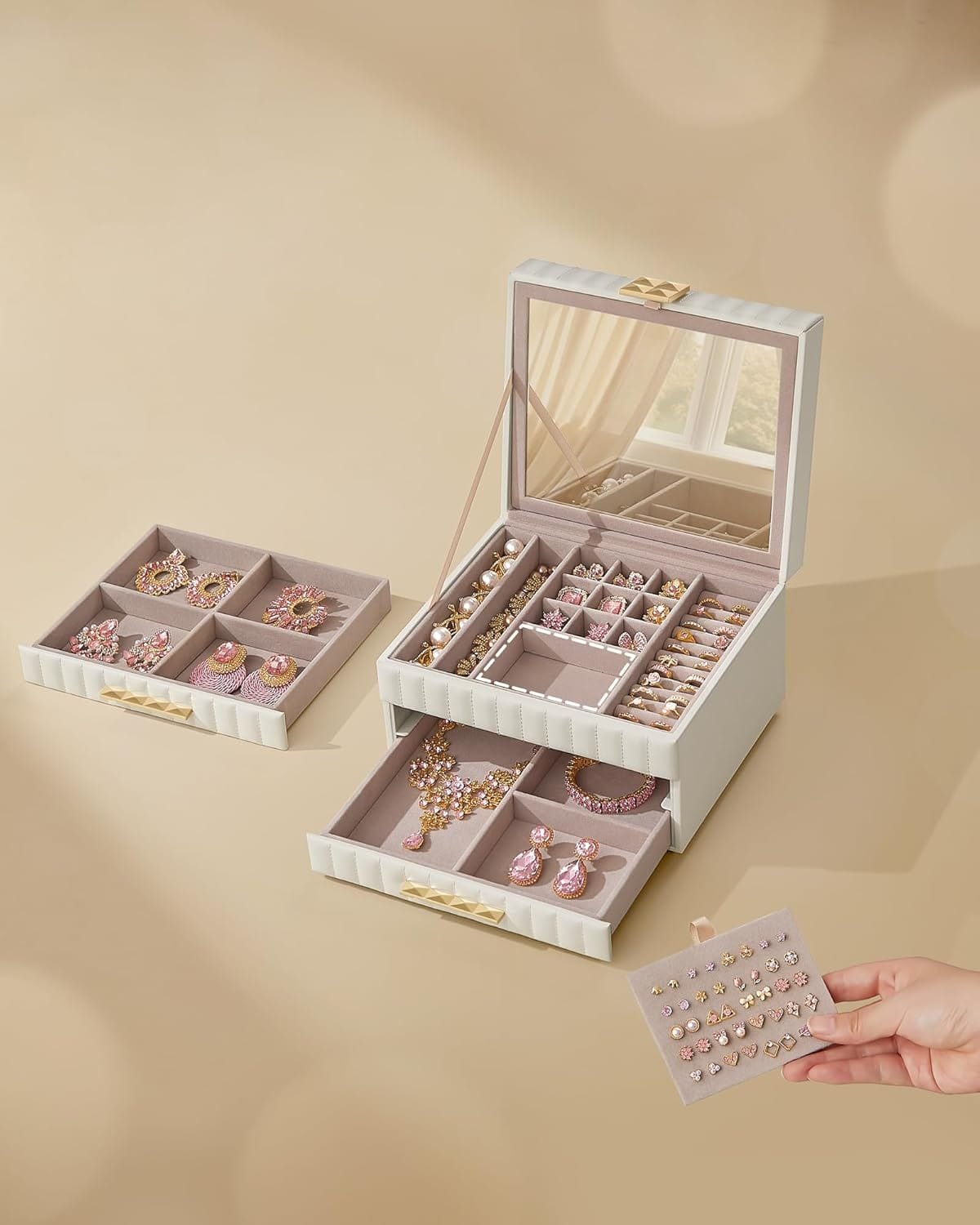 3-vånings Smyckeskrin med Spegel, Smyckeskåp , 21,5 X 24 X 15,8 Cm, Presentidé, Molnvit 4 3-vånings Smyckeskrin med Spegel, Smyckeskåp , 21,5 X 24 X 15,8 Cm, Presentidé, Molnvit - Bild 4