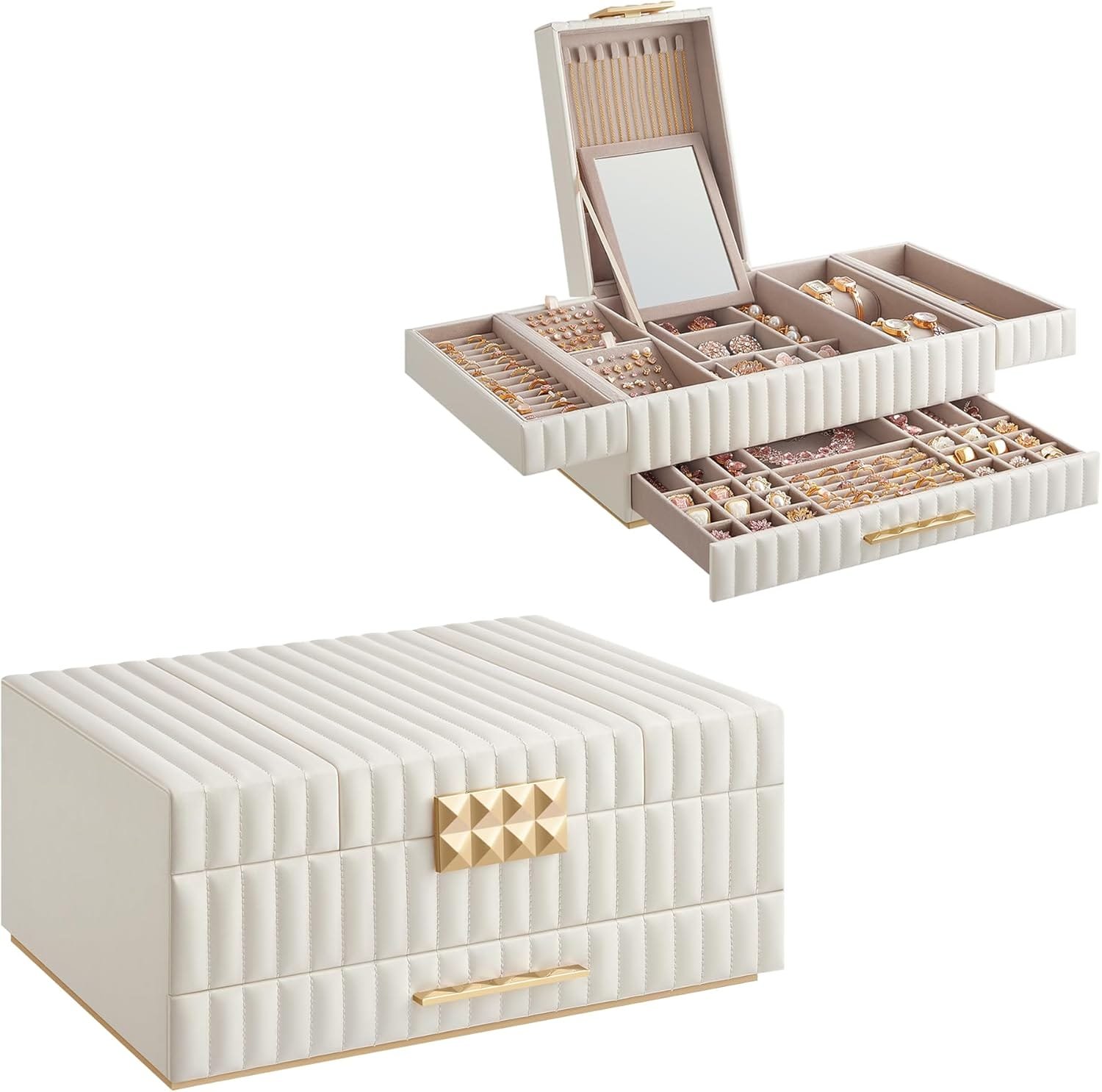 Smyckeskrin med Spegel, Smyckeskrin med Låda, 10,6 X 15 X 6,3 Tum, Molnvit 1 Smyckeskrin med Spegel, Smyckeskrin med Låda, 10,6 X 15 X 6,3 Tum, Molnvit