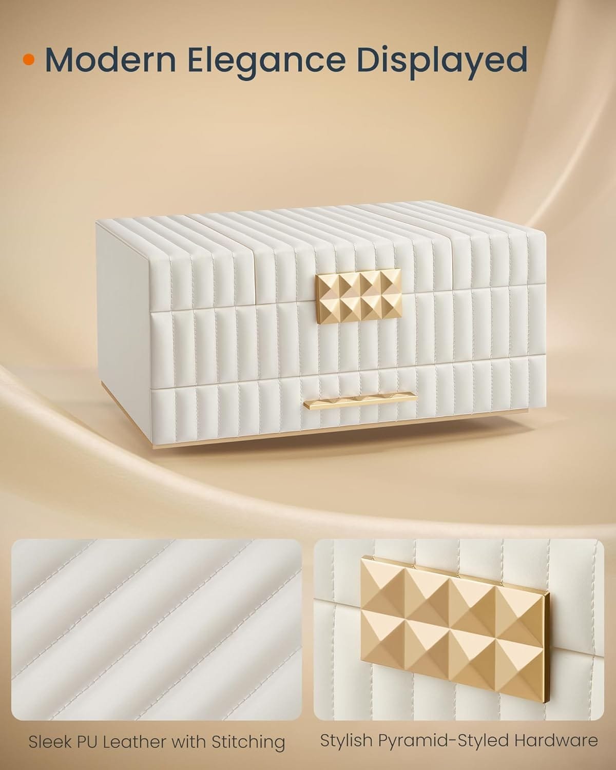 Smyckeskrin med Spegel, Smyckeskrin med Låda, 10,6 X 15 X 6,3 Tum, Molnvit 3 Smyckeskrin med Spegel, Smyckeskrin med Låda, 10,6 X 15 X 6,3 Tum, Molnvit - Bild 3