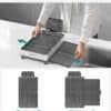 Extendable dishrack in stainless steel for kitchen countertop.