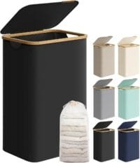 Stor Tvättkorg med Lock, 90l, Avtagbart Meshfoder, Oxfordtyg, Bläcksvart