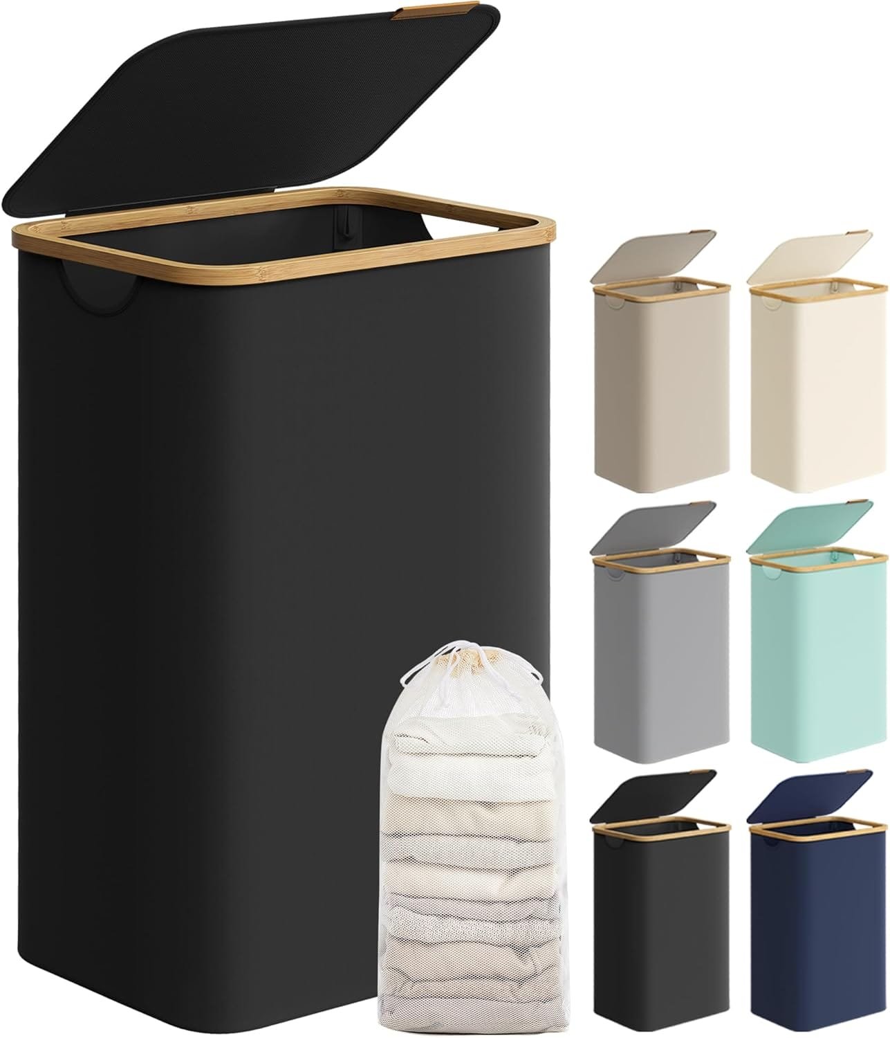 Stor Tvättkorg med Lock, 90l, Avtagbart Meshfoder, Oxfordtyg, Bläcksvart 1 Stor Tvättkorg med Lock, 90l, Avtagbart Meshfoder, Oxfordtyg, Bläcksvart