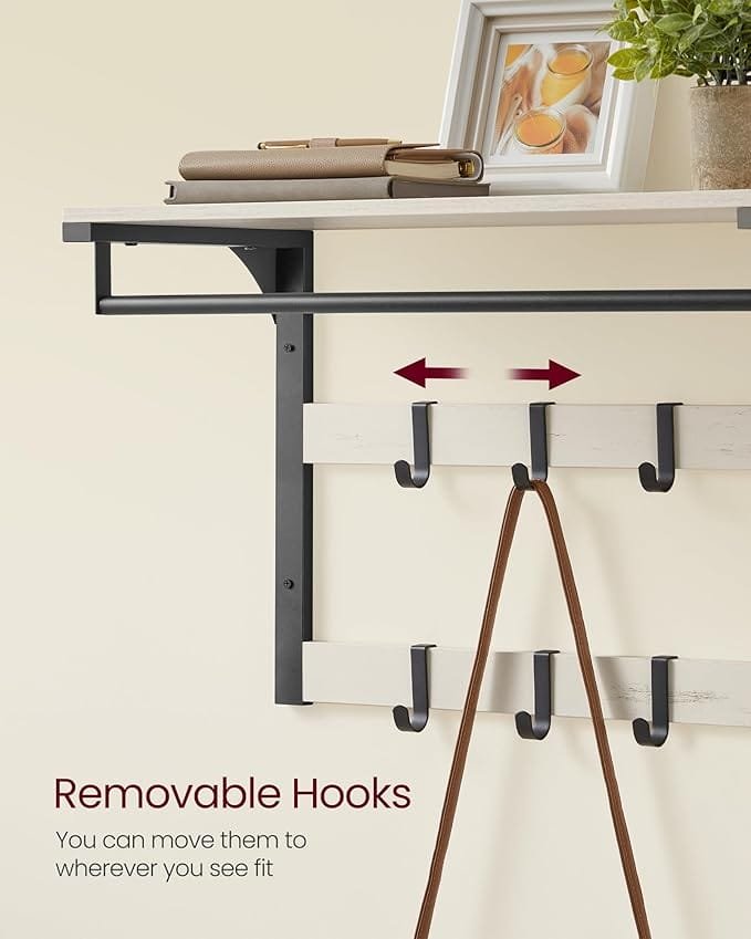 Väggmonterad Klädhängare, Vägghylla med 10 Avtagbara Krokar, Klädstång, Vit Och Bläcksvart 4 Väggmonterad Klädhängare, Vägghylla med 10 Avtagbara Krokar, Klädstång, Vit Och Bläcksvart - Bild 4