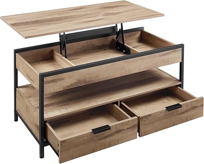 Soffbord med Hiss, Vardagsrumsbord, Förvaringslådor, Brunt Och Bläcksvart 1 Soffbord med Hiss, Vardagsrumsbord, Förvaringslådor, Brunt Och Bläcksvart
